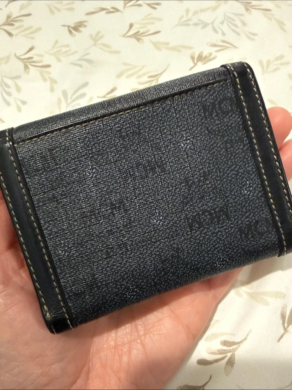 MCM Black Signature Compact Wallet with Silver Plaque